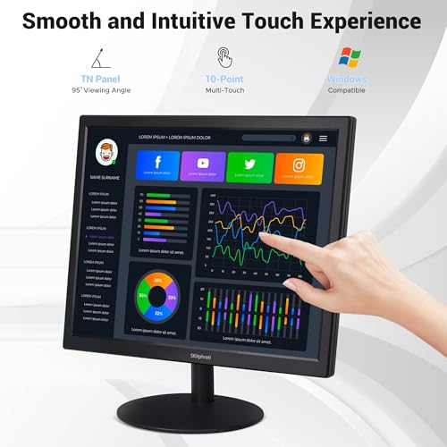 Image of SKitphrati 17 inch Square 1280x1024 10-Point Multi Touch Screen Monitor with HDMI, VGA, Type B Ports, 75Hz, 5:4 Aspect Ratio, VESA Wall Mountable, PC Touch Monitor for PC POS Machine Windows