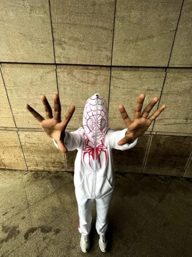 Image of STYLEVERSE Men's Cotton Relaxed Fit Full Zipped Spidy Hoodies Trendy and Comfortable (White & Red)