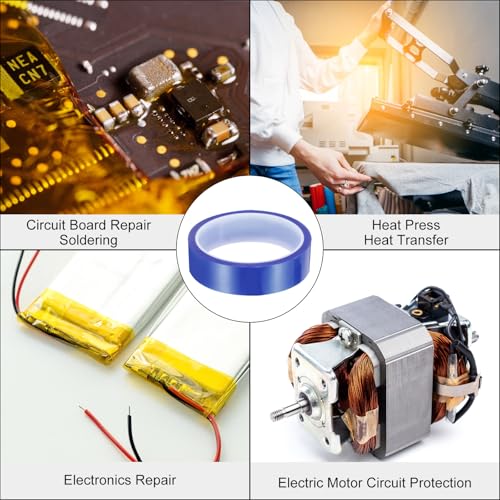 Image of uxcell Blue Heat Tape, 1 Roll 25mmx33m 108ft High Temperature Heat Resistant Tape for Sublimation,Heat Vinyl Press,Heat Transfer, Circuit Board, No Residue