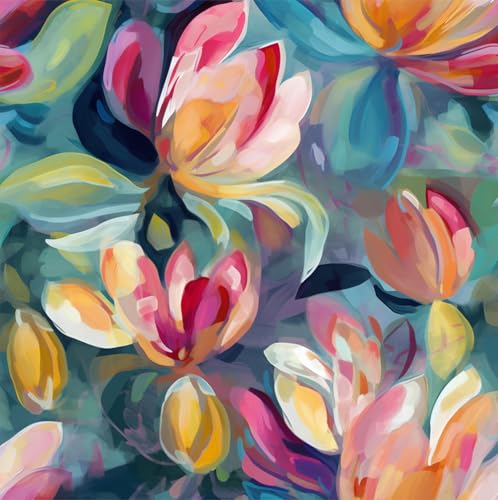 REDAMANCY Colorful Blur/Green Magnolia Floral Pink/Red Flower Abstract Art Peel and...