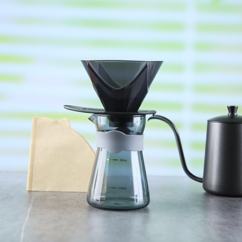 Kit completo gocciolatore vetro borosilicato caffè | Vetro resistente al calore tollera variazioni termiche(Dripper)
