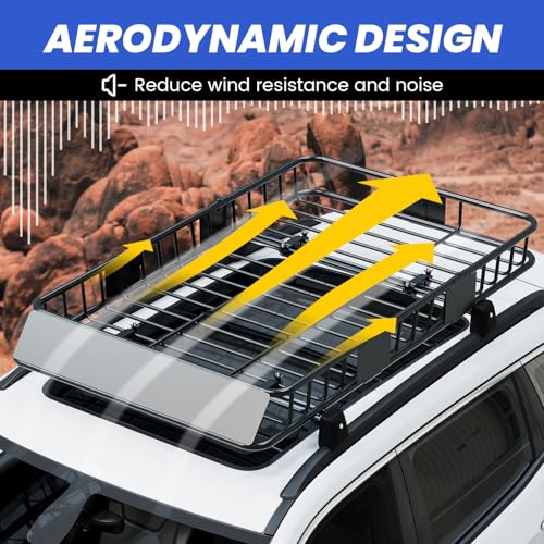 ECOTRIC 67" x 39" x 5.1'' Universal Roof Rack Cargo Carrier Basket with Extension Heavy Duty Steel Car SUV Top Luggage Storage Holder Basket for Travel 550LBS Weight Capacity