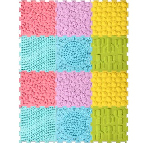 Image of Shappy 12 Pcs Sensory Mat Floor Massage Game Mats for Kids and Adult Sensory Tiles Orthopedic Massage Autistic Children Puzzle Carpet Room Items Indoor, Multicolor