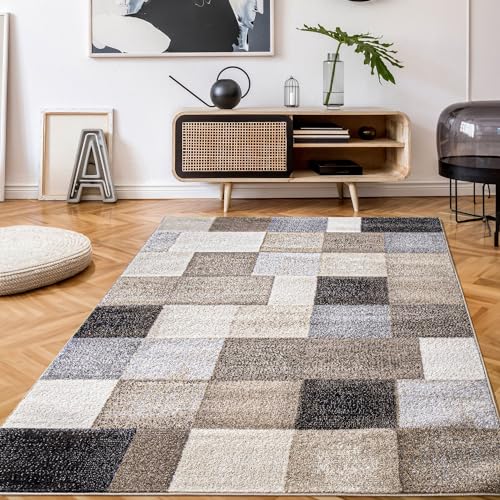 TT Home Wohnzimmer Teppich Kurzflor Wohnzimmerteppich Modern Abstrakt, Farbe:Grau Beige Braun, Größe:120x170 cm TT Home Wohnzimmer Teppich Kurzflor Wohnzimmerteppich Modern Abstrakt, Farbe:Grau Beige Braun, Größe:120x170 cm