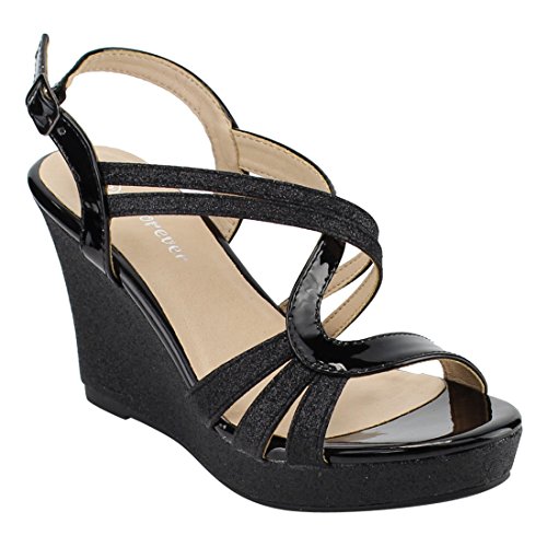 Image of Forever FQ22 Women's Glitter Strappy Wrapped Wedge Heel Platform Sandals