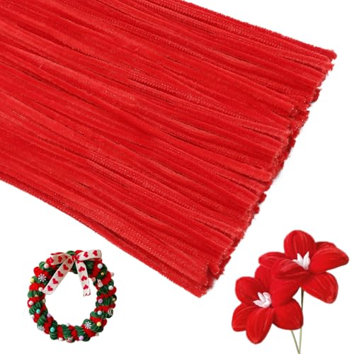 Image of Iuuidu 150 Pieces Pipe Cleaners Chenille Stem, Red Craft Pipe Cleaners | Pipe Cleaners DIY Craft Fuzzy Sticks, Pipe Cleaners Bulk for Arts and Crafts, Xmas Home Decoration