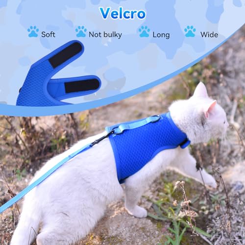 Image of Kitty Harness and Leash for Walking Escape Proof Breathable Mesh Fabric, Solid Blue, Small, Adjustable Cat Walking Jackets, Padded Stylish Cat Vest