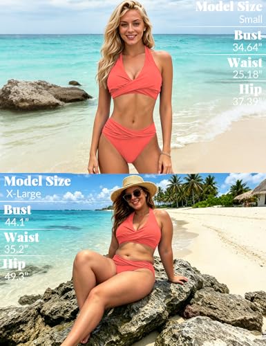 Image of Sopliagon Women's Bikini Sets Twist Front Two Piece Swimsuit Halter Bathing Suit