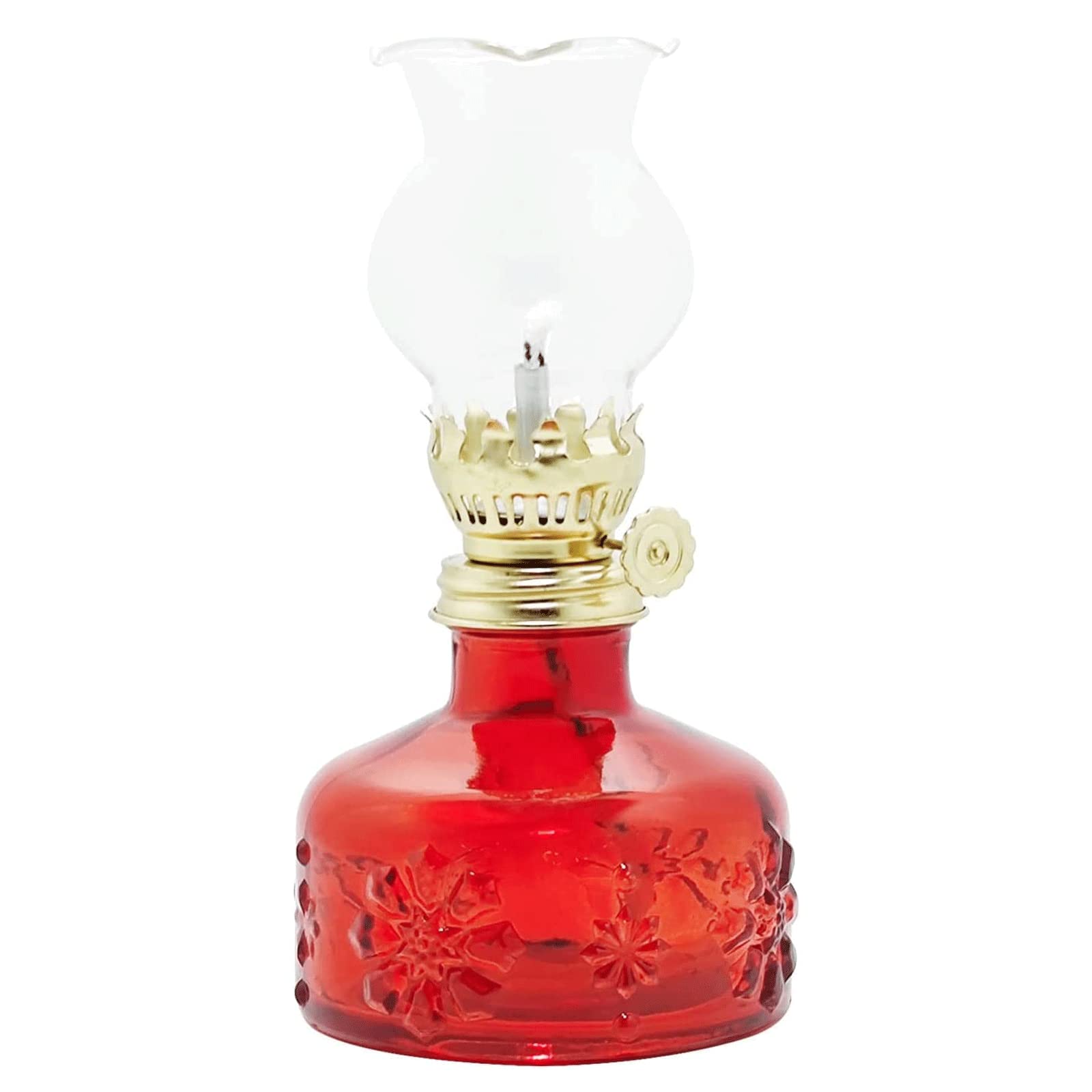 Kerosene Lamps, Oil Lamp Lantern for Indoor Use Vintage Colored Glass Small Kerosene 16.5CM(Red)