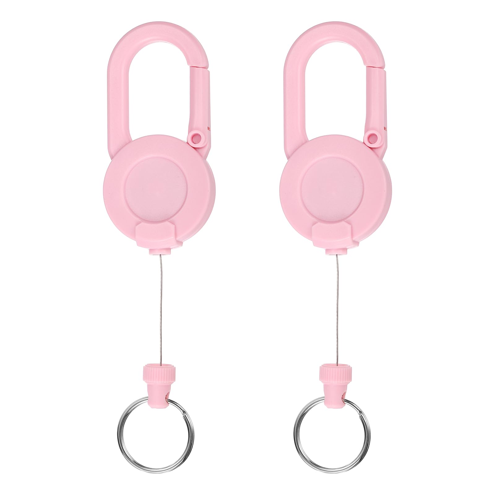 PATIKIL Heavy Duty Retractable Keychain, Retractable ID Badge Holder Reel with 23.6" Steel Cord Key Ring Clip & Round Clasp for ID Cards Keys Golf Fishing Items, 2 Pack (Pink)