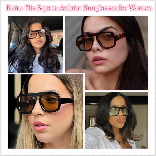 Trendy Square Aviator Sunglasses for Women Men Flat Top Designer Stylish Frame Sun Glasses Vintage Shades3