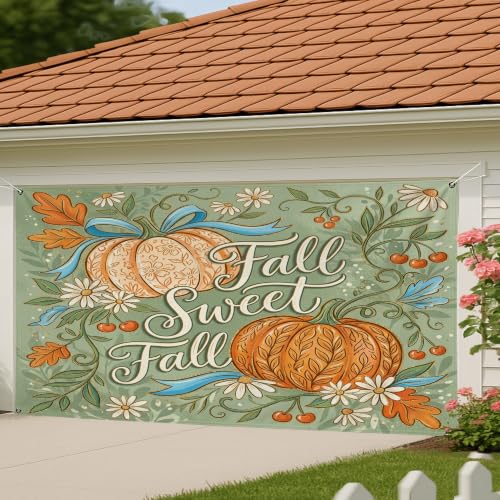 Decoración de otoño para puerta de garaje Fall Sweet Fall grande exterior de 157 x 71 4