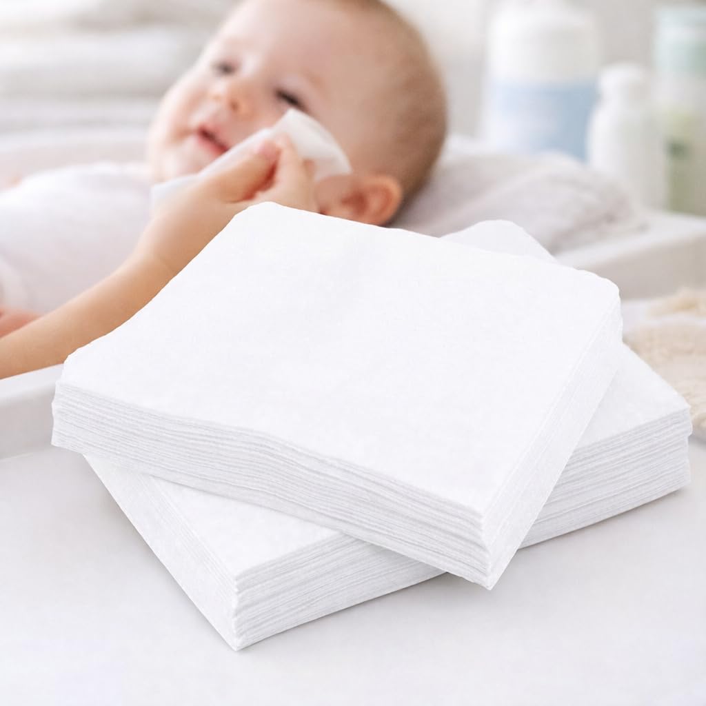 PIRU Dry Wipes for Baby and Adults Cleansing Cotton Tissue Towel Dry Wipes Napkins Size 8"x8" Inches 50 Count