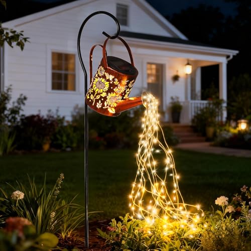 Sunflowers Solar Lights Outdoor Garden Sunflower Gifts, Gardening Gifts, Solar Watering Can Lantern for Garden Patio, Yard