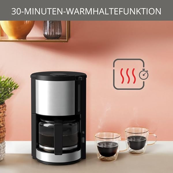Krups KM3210 Pro Aroma Plus Filterkaffeemaschine | 10 Tassen | 1,25 L | 30-Minuten-Warmhaltefunktion | sichtbares Wasserstands Fenster | Tropfstopp-System | Schwarz mit Edelstahlapplikationen – Bild 4
