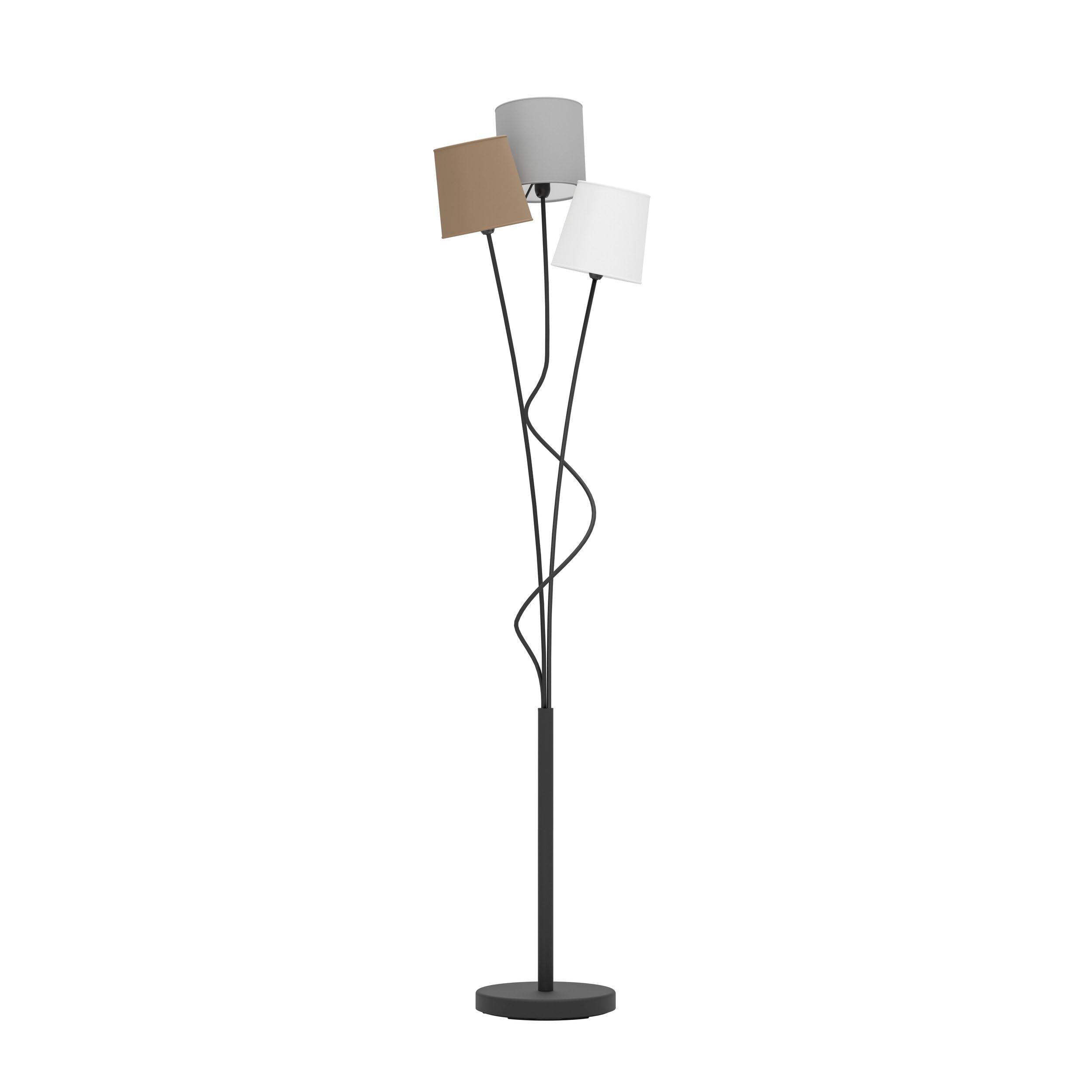 EGLO Stehlampe Maronda, 3 flammige Stehleuchte | Standleuchte aus Stahl und Stoff, Farbe: Schwarz, anthrazit, weiß, braun, Fassung: E14, inkl. Trittschalter