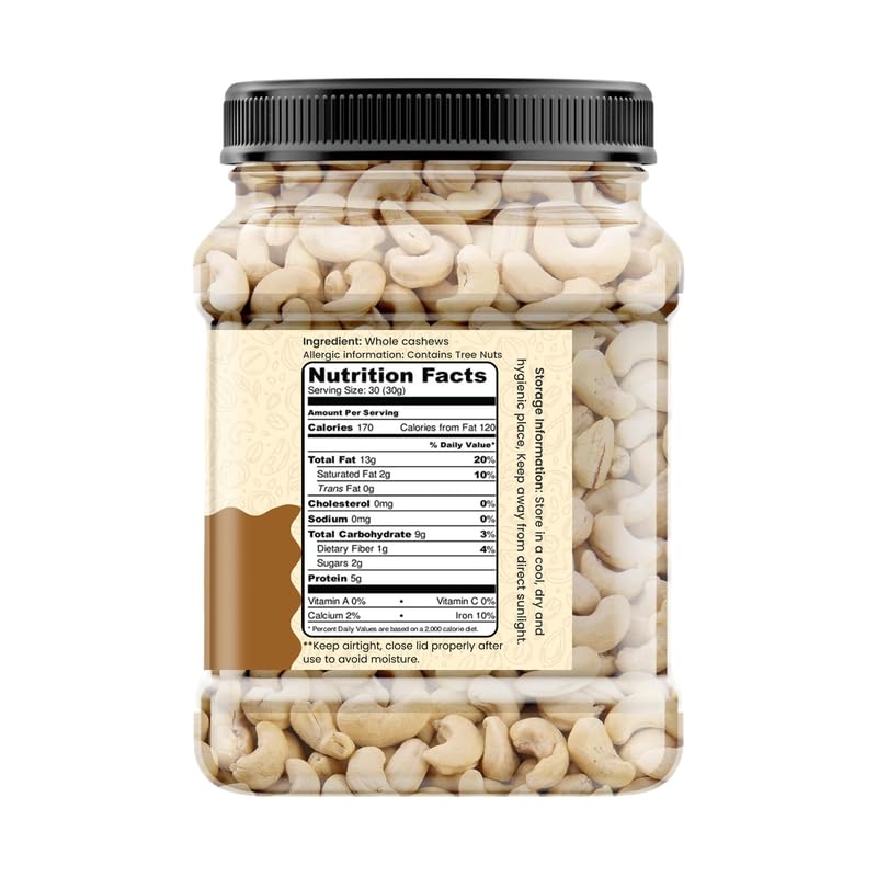Image of MAHIRA HUB Pure Cashews Whole /Kaju, 900g, Nutritious & Delicious, Premium Kaju nuts, Rich in Protein, Magnesium & Phosphorus, Deluxe Size & Crunchy Nuts