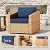 CHITA 5 Pieces Wicker Patio Furniture Set, Outdoor Conversation Set with 2 Pieces Rattan Swivel Chairs, 2 Pieces Ottomans, Thickened Cushions and Side Table, Blue Cushions with Brown Wicker