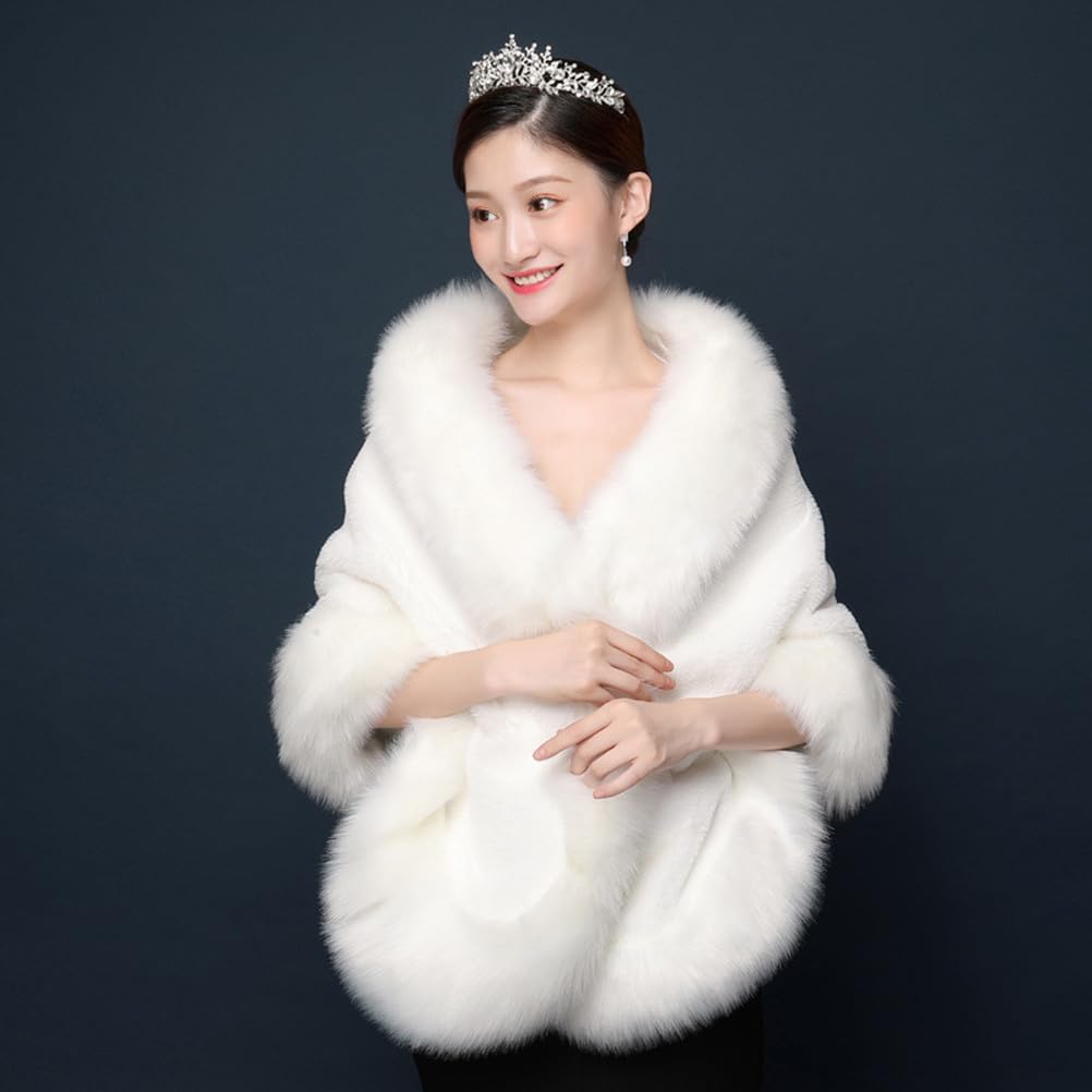 Hemobllo Robe de mariage en peluche écharpe blanche en fausse fourrure écharpe de mariée épaule cape mariage fourrure boléro toast vêtements