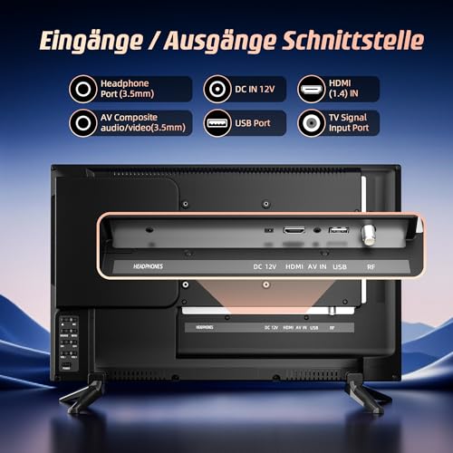 DESOBRY 19 Zoll Kleine Fernseher mit DVD Player integriert, 1080P Outdoor tv unterstützt Antenne HDMI USB AV Eingang, 12V Fernseher für wohnmobil/Camping/Wohnwagen