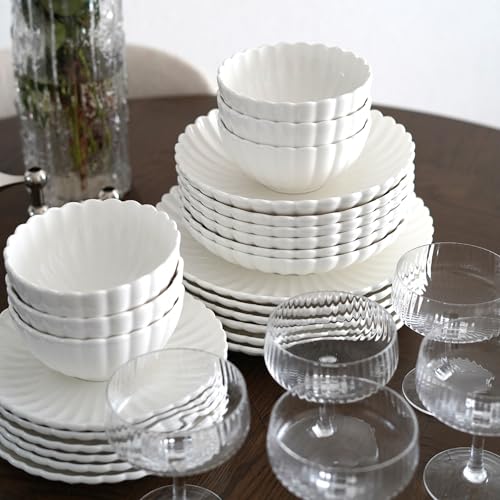 Zoha Porzellan Tellerset 6 Personen, 24-teiliges Teller Set, Kombiservice modern, Essgeschirr spülmaschinenfest & mikrowellenfest, Dish Set mit modernem Design, Tafelservice - Essservice