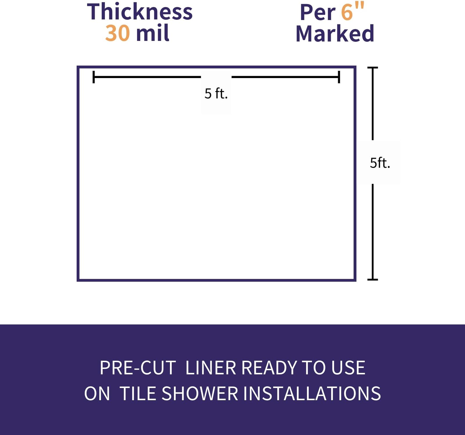 Torcia SINGFORM 30 mil Thickness 5' x 5' Shower Pan Liner with 2 Corner Dams | PVC Waterproofing Membrane Shower Pan & Base Sheet for Bathroom and Kitchen, Utra Durable, Grey