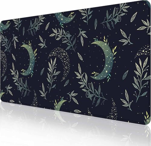Alfombrilla de mouse grande extendida con diseño de luna mágica bohemia negra, alfombrilla de escritorio para juegos, 35.4 x 15.7 pulgadas de largo, alfombrilla de mouse con base antideslizante y