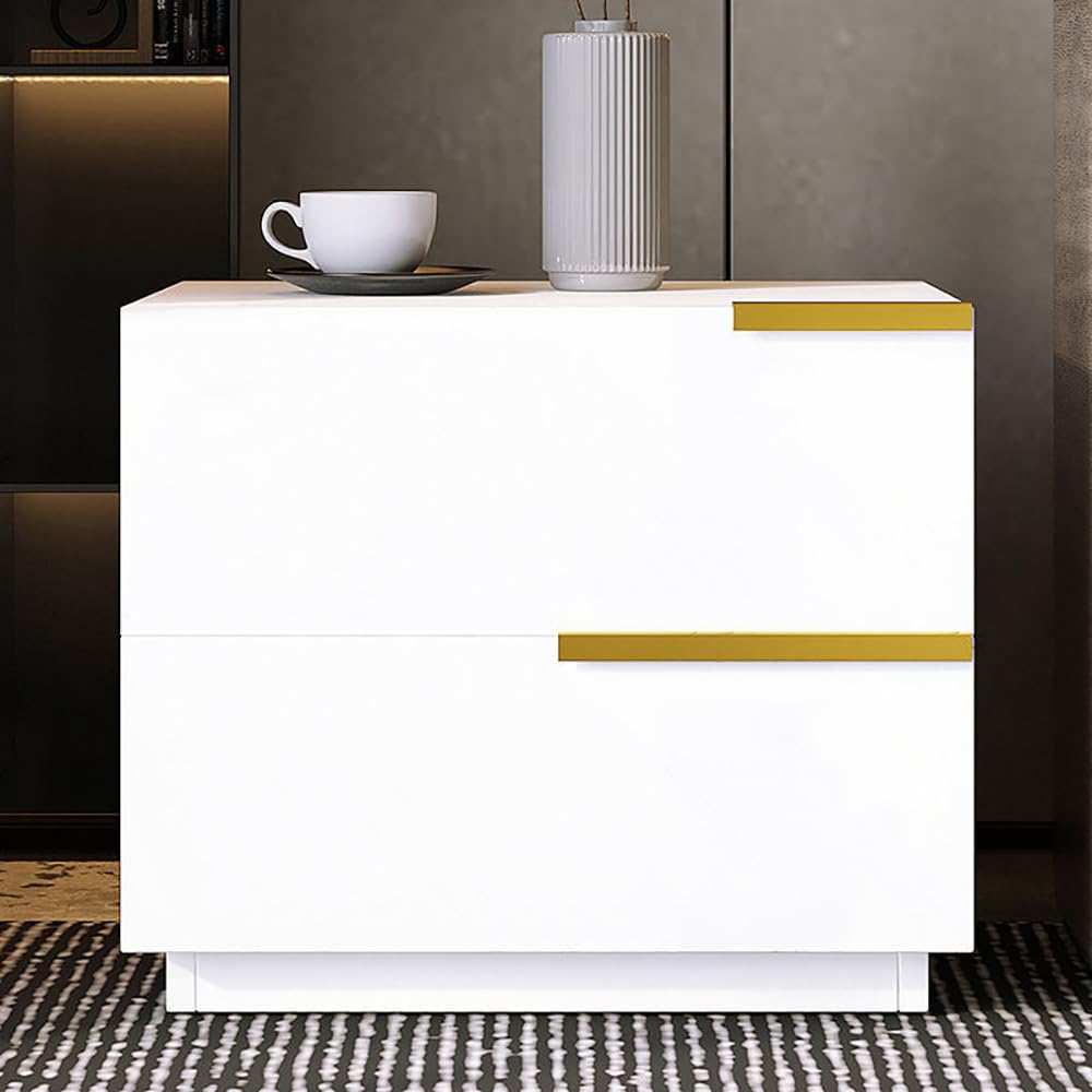 MUMOO BEAR Modern Bedside Table Small Wooden Table with 2 Drawers and Spacious Countertop for Bed Side Sofa End Simple Nightstand Bedside Cabinet with Storage for Bedroom Living Room, CT042 (White)