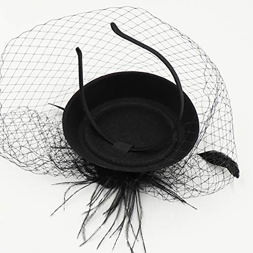 Umeepar Black Pillbox Fascinator Hat For Women Wedding Tea Party Hat Feather Headband Hair Clip With Veil #TOP5