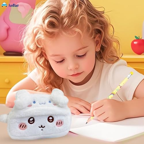 Image of FunBlast Fur Pencil Pouch for Girls - Cute Cartoon Multi-Purpose Zipper Case for School Kids, Cosmetic Pouch for Girls, Travel Organizer Bag, Pouches for School /Office (White)