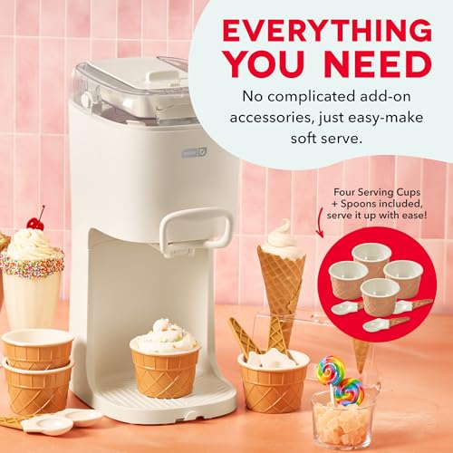 Image of Dash Soft Serve Ice Cream Maker | Frozen Yogurt, Sorbet, and Gelato - Countertop Ice Cream Machine for Home with Freezer Bowl, Ingredient Chute, & Dispensing Lever - Includes 4 Serving Bowls & Spoons