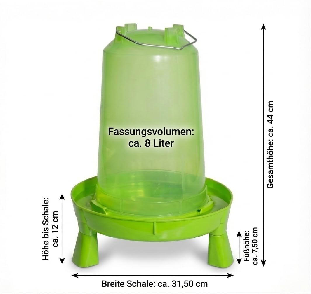 8l Hühnertränke, Geflügeltränke für Hühner, automatische Wassertränke, Tränke Geflügel als Wasserspender, Wachteltränke, Trinkbehälter, 8 Liter
