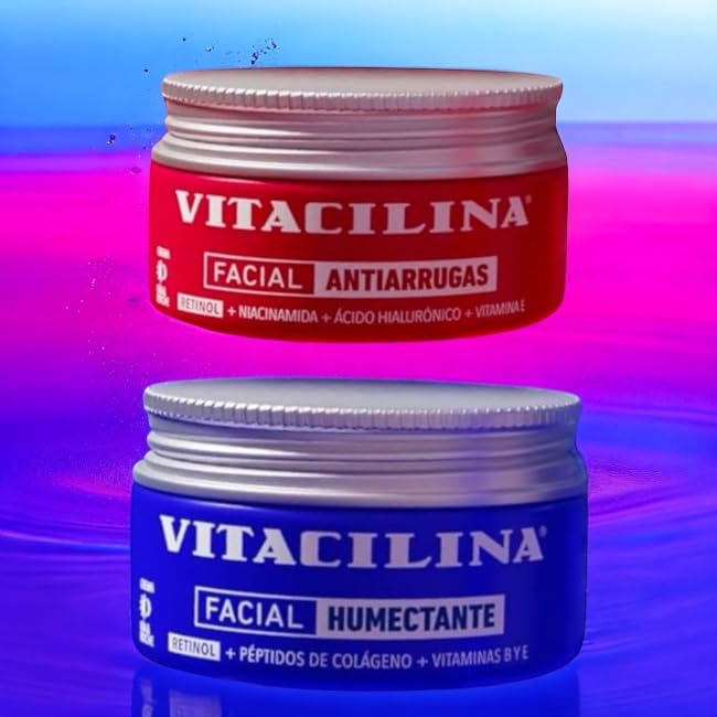 Vitacilin Anti-Wrinkle and Moisturizing Facial Care Set, 2-Pack, Organic Formula with Retinol, Niacinamide, Hyaluronic Acid, Vitamin E