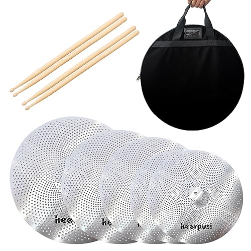 Keerpusi Mute Cymbal Set - 14' Hi-hat + 16' & 18' Crashes + 20' Ride - 5 Piece Silver Drummer...