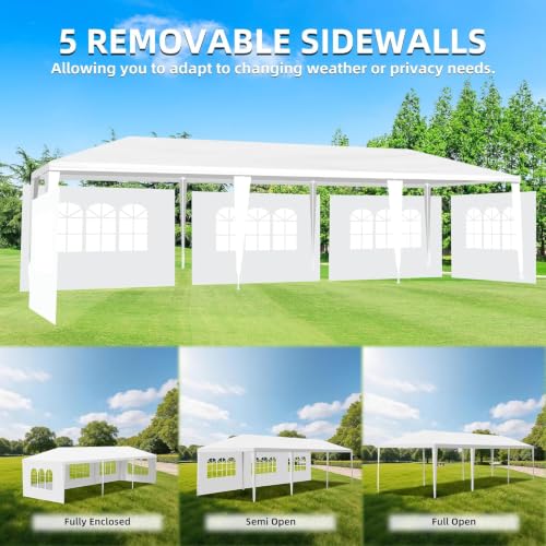 Image of 10x30 White Canopy Tent with 5 Removable Sidewalls and Windows, Waterproof Outdoor Party Gazebo Tent for Backyard Wedding Events BBQ Graduation