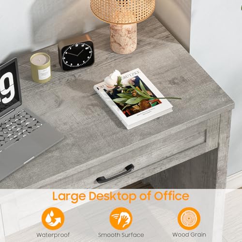 Image of Vabches Home Office Desk with 3 Storage Drawers, Grey