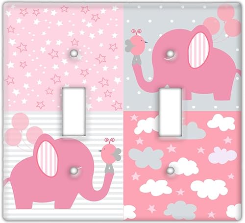 Decorative Wall Switch Cover Plate - Baby Elephant in Pink Wall Decor Switch Plate - Cute Additional Nursery Room Decor for Girls and Baby Shower