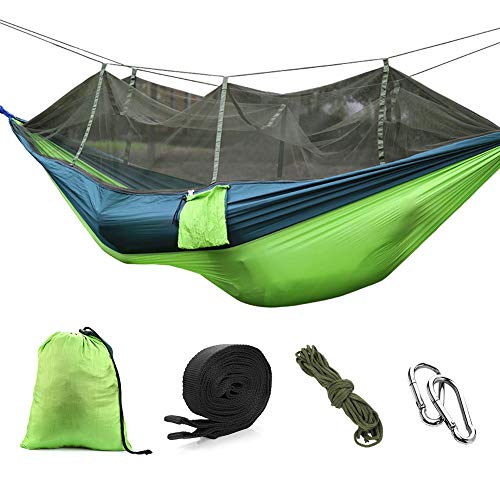 SubClap Camping Hammock with Net, Lightweight Double/Single Hammocks, Outdoor Tree Hammock Nylon Hammock with Extra Pocket, Tree Straps & Carabiners for Hiking, Camping, Backpacking, Travel