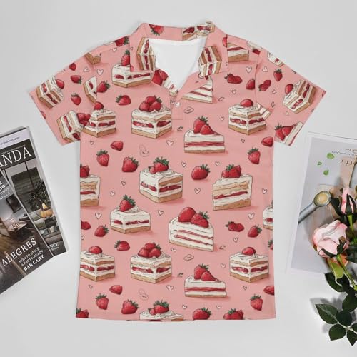 Boys' Classic Polo Shirts Short Sleeve Moisture-Wicking Golf & Tennis Shirts for Youth Teens Delicious Strawberry Cake3