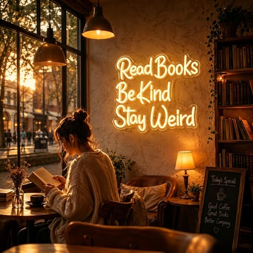 Image of Read Books Be Kind Neon Sign for Wall Decor Light Up Sign Positive Led Signs for Class Room Party Home Wall Decor USB Powered