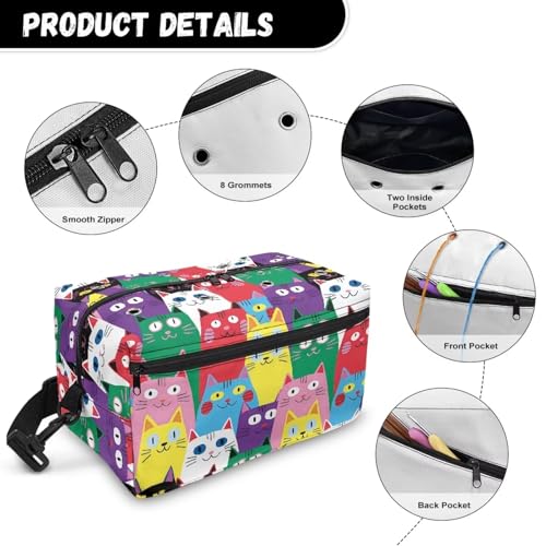 Image of Drnuikhe Colorful Cats Large Crochet Bag Knitting Bags and Totes Organizer, Large Capacity Yarn Storage for Knitting Needles, Crochet Hooks and Other Accessories