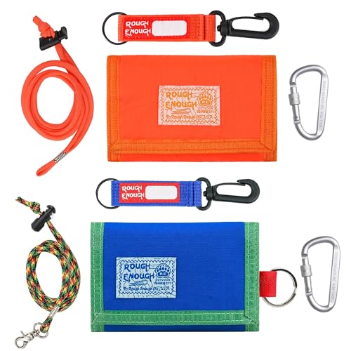 Rough Enough Trifold Wallet for Boys and Girls with Neck Lanyard Keychain Clip Hook Bundle Set