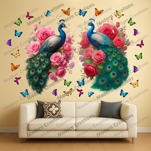 Image of Peacock wall Sticker 3D Large Big Size Living Room Home Decoration Premium Vinyl Decorative Bird Mural Elegant Interior decor