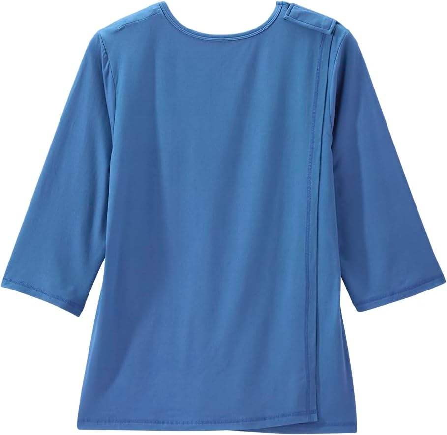 Women’s Open Back Adaptive Active Crew Neck Top for Seniors - 3/4 Long Sleeve Shirt