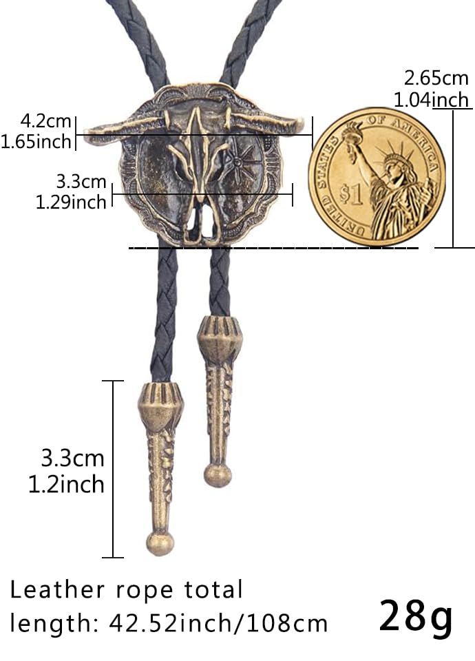 Image of GelConnie Native American Bolo Tie Rodeo Cowboy Leather Necktie Western Necklace Costume Accessories for Men,Women