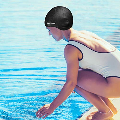image for Toplus Swim Cap, Durable Silicone Swimming Cap Cover Ears, 3D Ergonomi