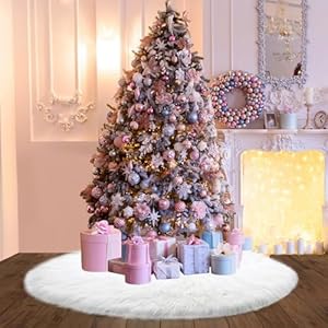 iMucci Christmas Tree Skirt 2024 Update 36 inch Wool Fur White Tree Skirt Small Snowy White Plush Velvet Tree Skirt Party Christmas Tree Decoration