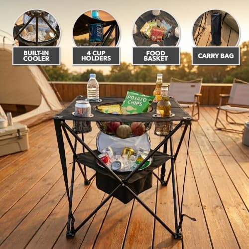 OVENTE Mesa de Camping Plegable con Enfriador Integrado, Negra POTC0014B miniatura 4