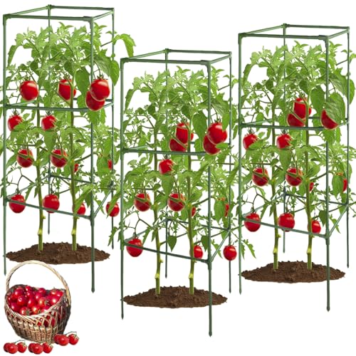 3 Pack 120 * 40 * 40CM Tomato Cages for Garden Square Tomato Plant Stakes Support Cages Trellis for Climbing Vegetables & Flowers Tomato Trellis for Vertical Plants - Extra Bold