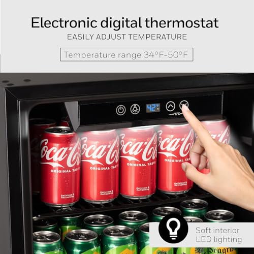 Image of Honeywell Beverage Refrigerator and Cooler, 48 Can Mini Fridge with Glass Door for Soda Beer or Wine for Office or Bar with Adjustable Removable Shelving